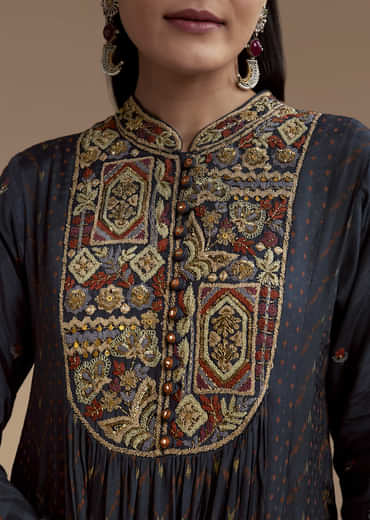 Navy Blue Printed Cotton Kurta and Palazzo Set