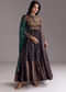 Navy Blue Printed Silk Anarkali With Dupatta