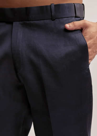 Navy Blue Satin Blend Kurta Set For Men With Zardosi Work