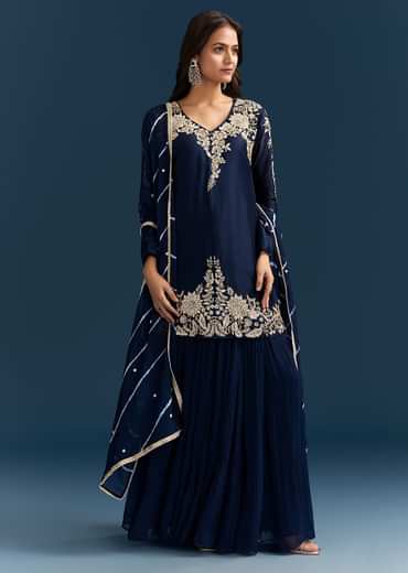 Navy Blue Set With Sequins And Cut Dana Embellished Kurta