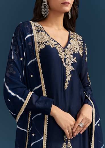 Navy Blue Set With Sequins And Cut Dana Embellished Kurta