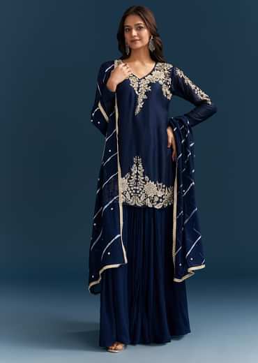 Navy Blue Set With Sequins And Cut Dana Embellished Kurta