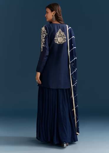 Navy Blue Set With Sequins And Cut Dana Embellished Kurta