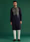 Navy Blue Silk Kurta Set For Men With Gota Work