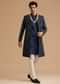 Navy Blue Silk Open Sherwani With Zardosi Embroidery