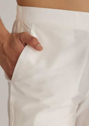 Navy Blue Silk Resham Embroidered Kurta Set With Paisley Prints