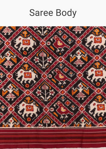 Navy Blue Silk Single Ikkat Handwoven Patola Saree With Animal Motifs