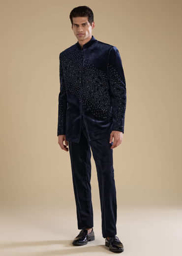 Navy Blue Velvet Jodhpuris with Sequins