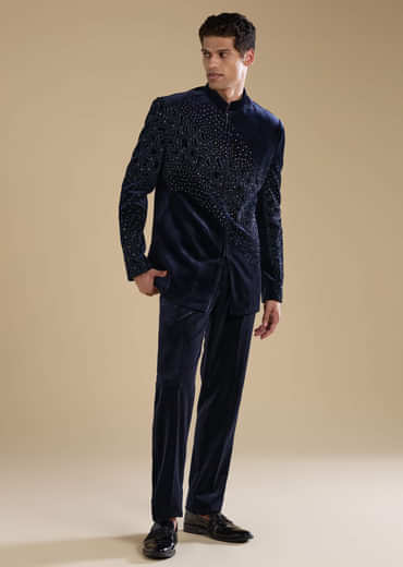 Navy Blue Velvet Jodhpuris with Sequins