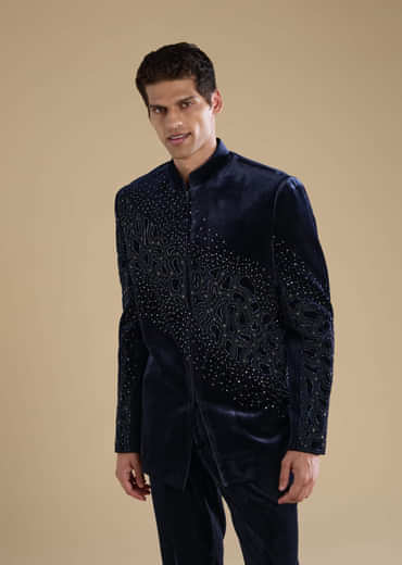 Navy Blue Velvet Jodhpuris with Sequins