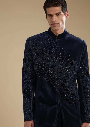 Navy Blue Velvet Jodhpuris with Sequins