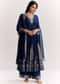 Navy Blue Weave Silk Anarkali Suit With Dupatta
