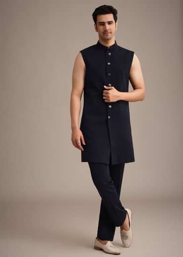 Navy Blue Cutdana Work Indowestern Set