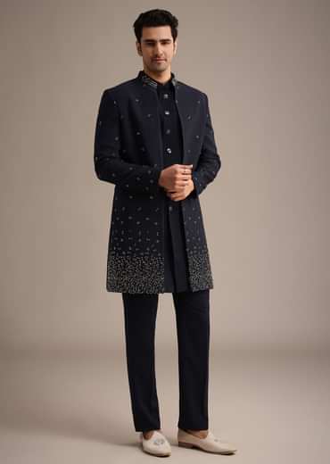 Navy Blue Cutdana Work Indowestern Set