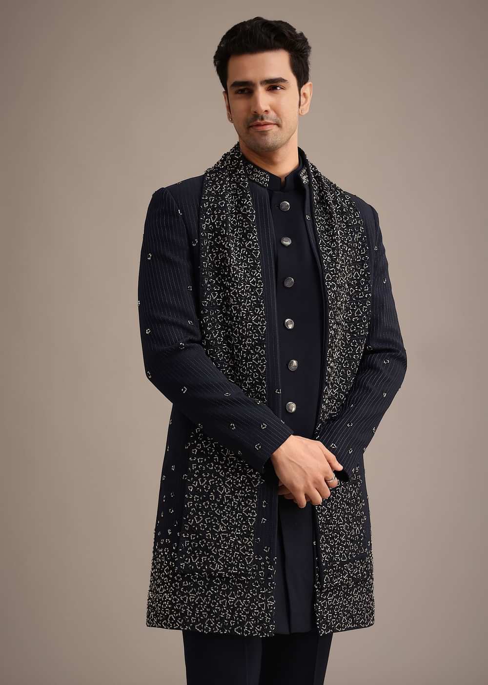 Navy Blue Cutdana Work Indowestern Set