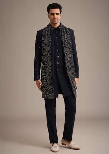 Navy Blue Cutdana Work Indowestern Set