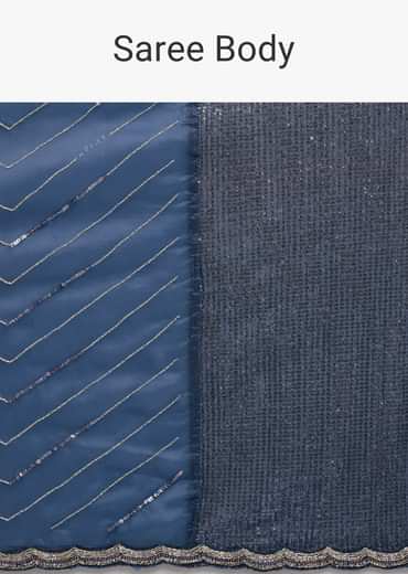 Navy Blue Dual Shaded Sequins Saree With Scalloped Border