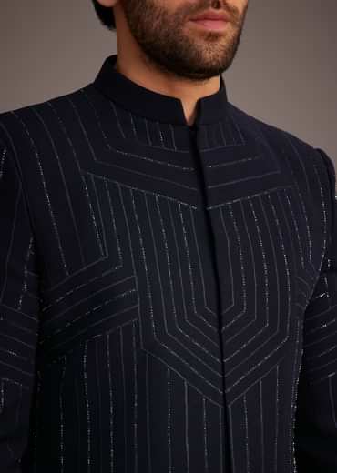 Navy Blue Embroidered Bandhgala Suit
