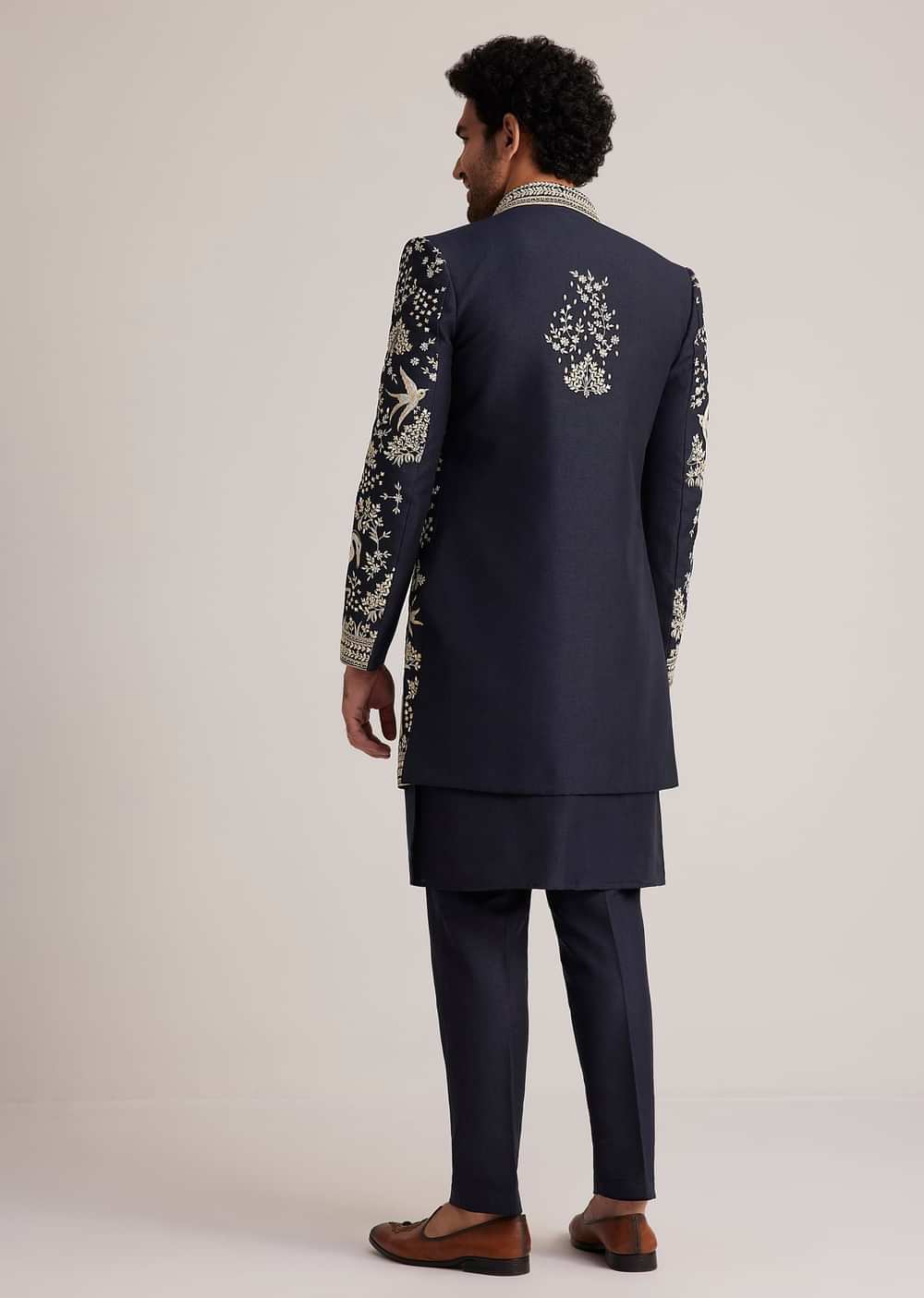Navy Blue Embroidered Sherwani Kurta Set