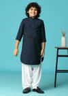 Navy Blue Embroidered Silk Kurta Pant For Boys