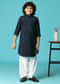 Navy Blue Embroidered Silk Kurta Pant For Boys
