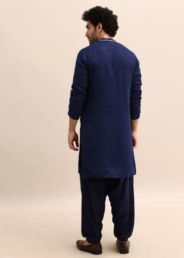 Navy Blue Gold Coin Work Kurta Salwar Set