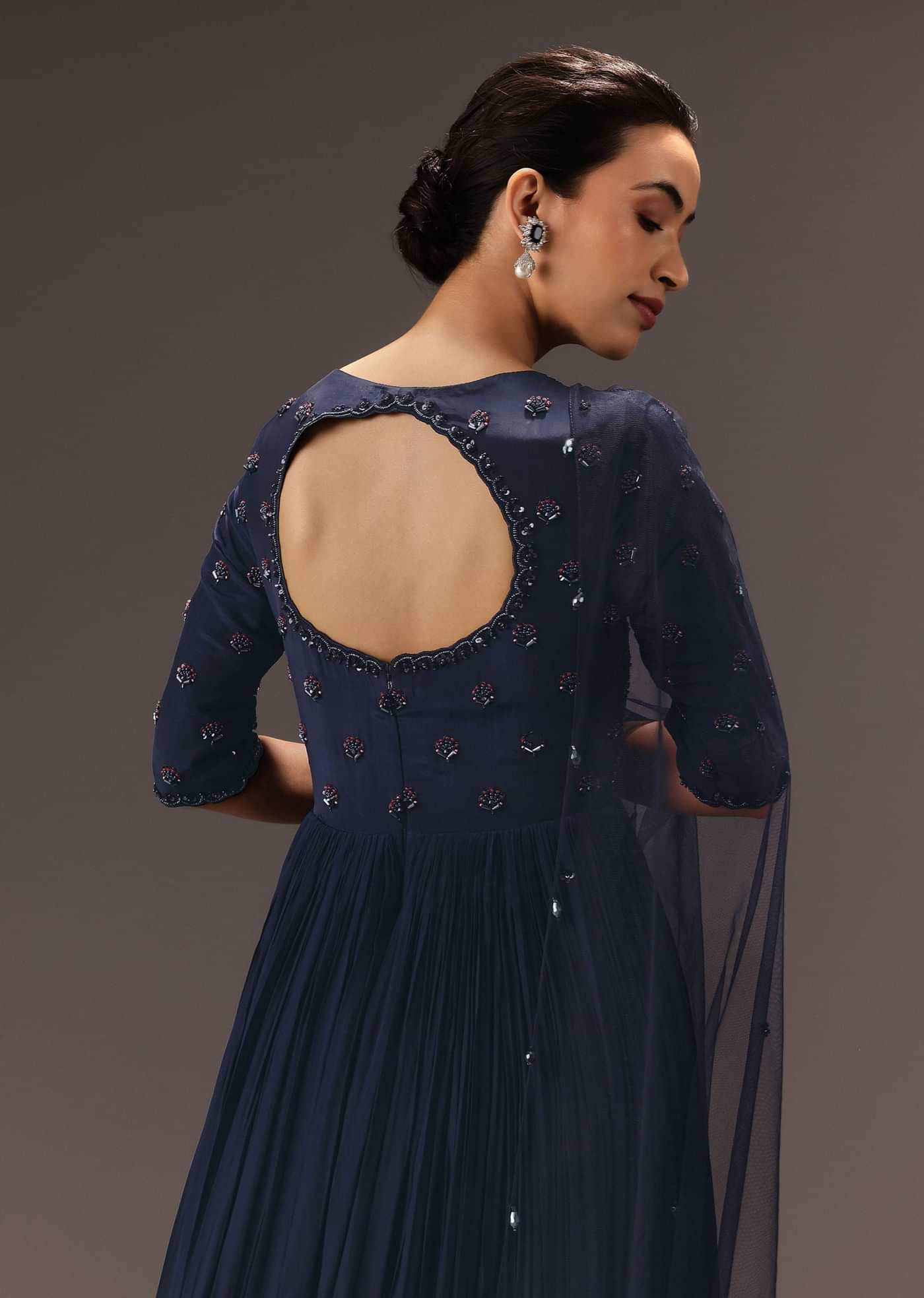 Navy Blue Hand Embroidered Anarkali Suit With Dupatta