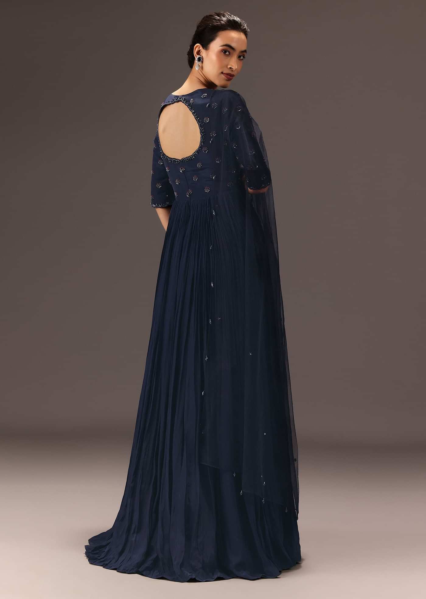 Navy Blue Hand Embroidered Anarkali Suit With Dupatta