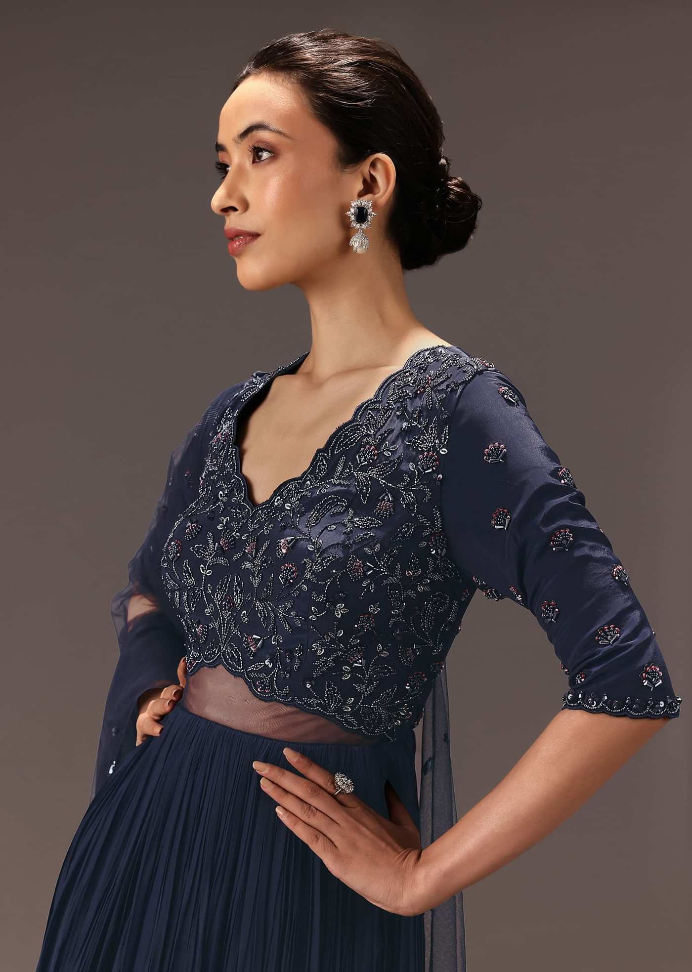 Navy Blue Hand Embroidered Anarkali Suit With Dupatta
