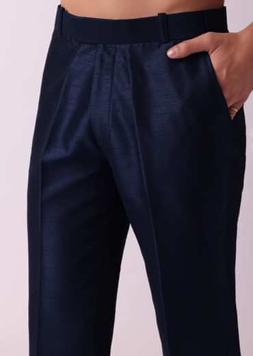 Navy Blue Indowestern Set In Dupion