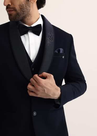 Navy Blue Intricate Embroidered Tuxedo