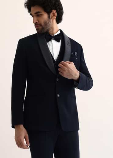 Navy Blue Intricate Embroidered Tuxedo