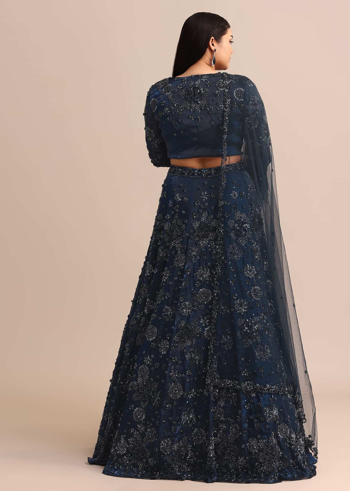 Navy Blue Jacket Kali Lehenga With Dupatta