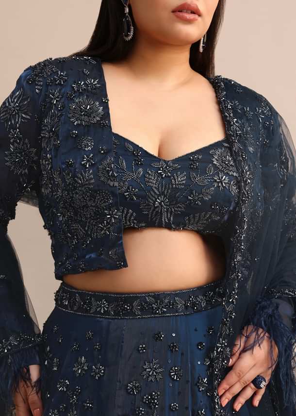 Navy Blue Jacket Kali Lehenga With Dupatta