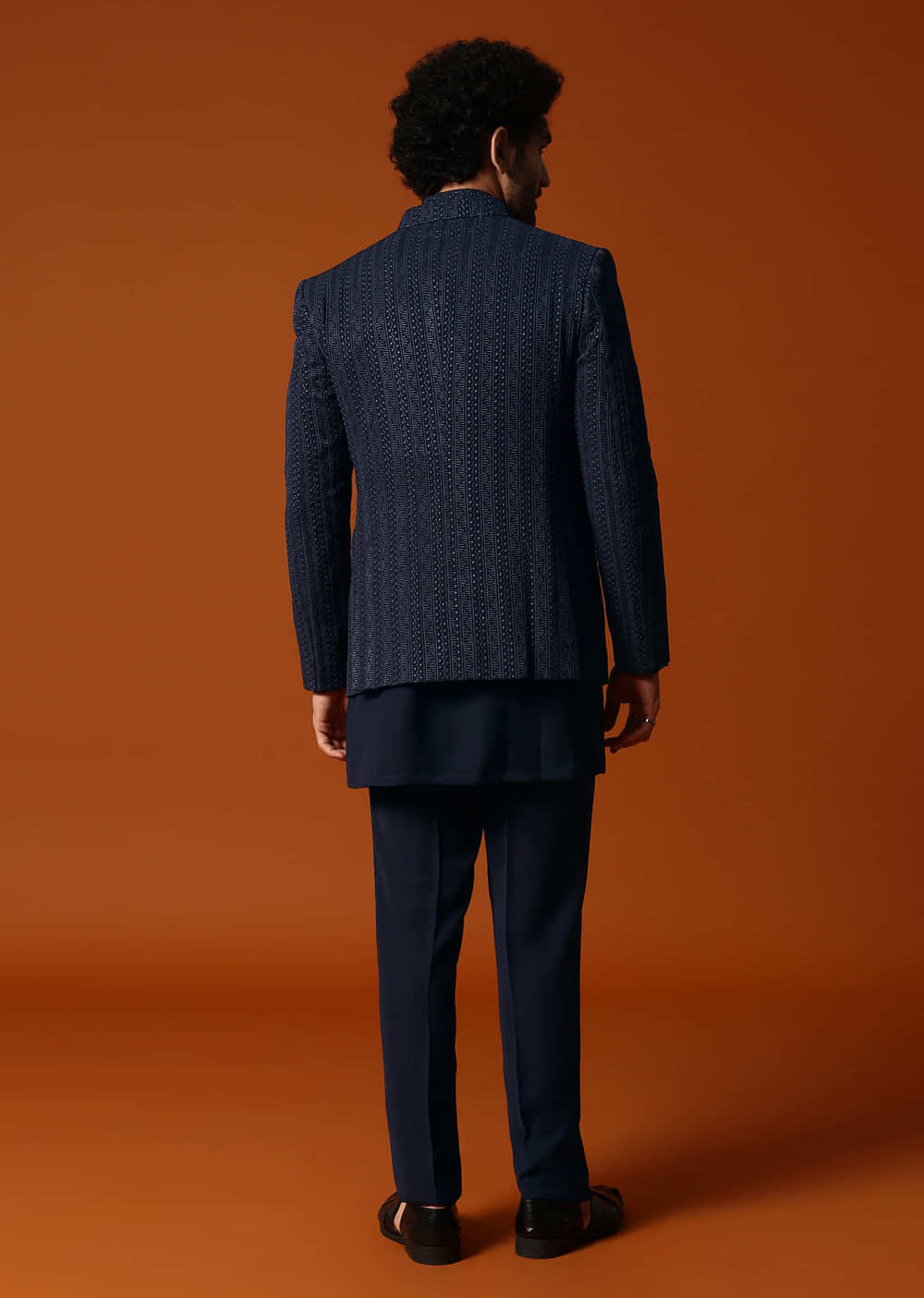 Navy Blue Jodhpuri Set In Resham Work For Men