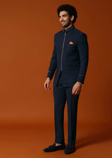 Navy Blue Jodhpuri Suit For Men