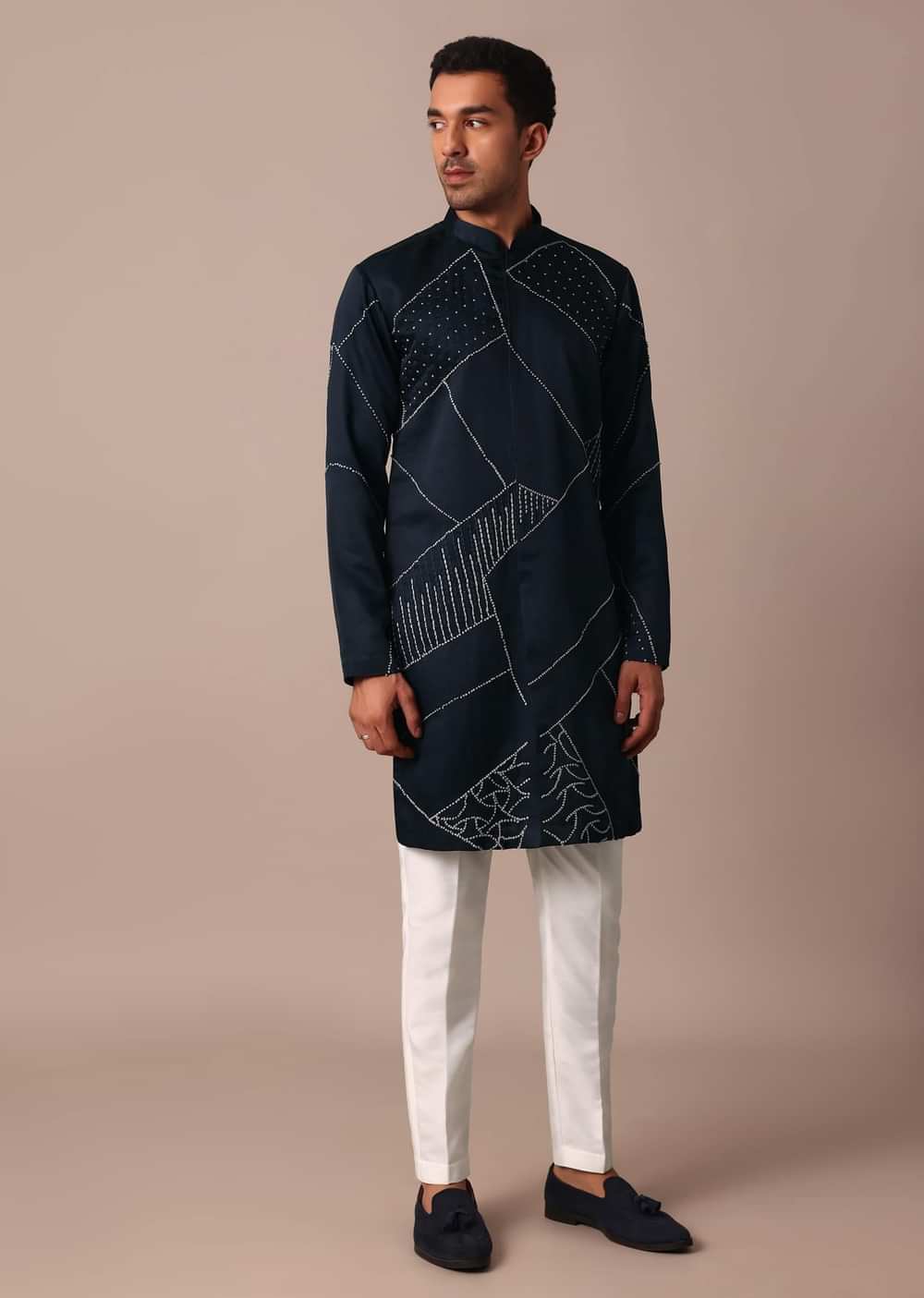 Navy Blue Kurta Set With Dupatta And Hand Work Detail