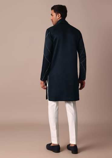 Navy Blue Kurta Set With Dupatta And Hand Work Detail
