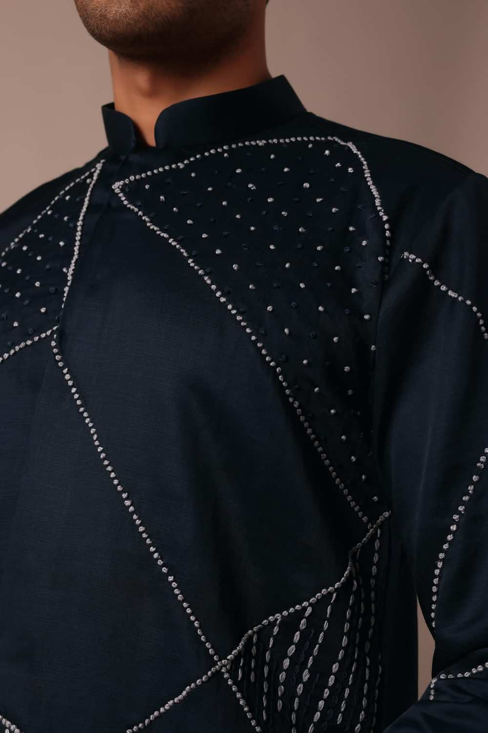 Navy Blue Kurta Set With Dupatta And Hand Work Detail