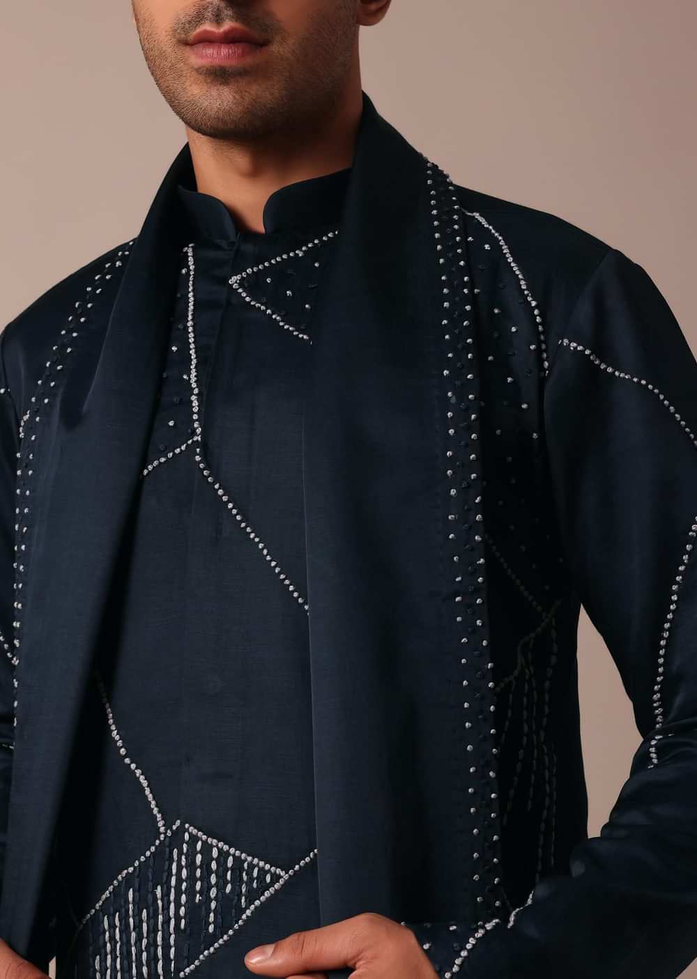 Navy Blue Kurta Set With Dupatta And Hand Work Detail