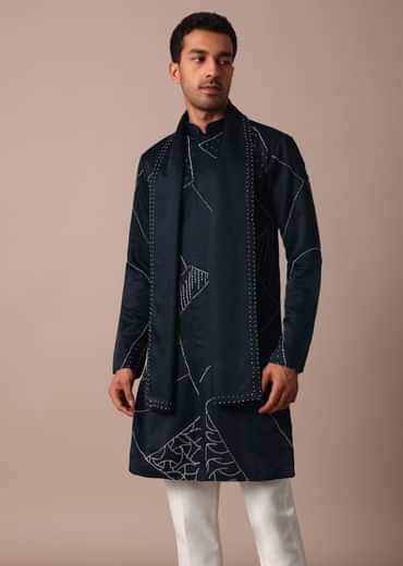Navy Blue Kurta Set With Dupatta And Hand Work Detail