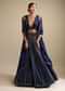 Navy Blue Lehenga In Satin Blend Embellished With Kundan Work In Striped Design