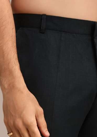 Navy Blue Linen Zardosi Embroidered Jacket Kurta Set