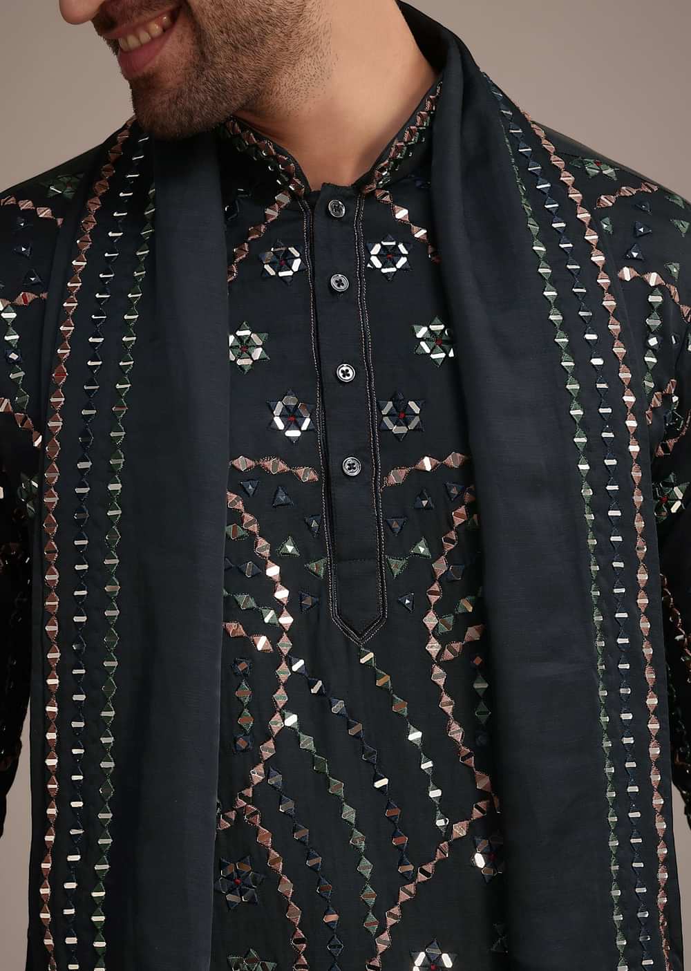 Navy Blue Mirror Work Kurta Dupatta Set