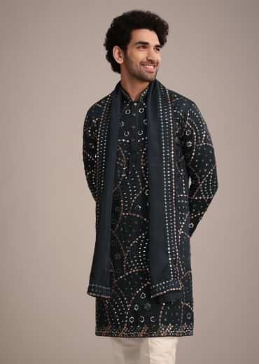 Navy Blue Mirror Work Kurta Dupatta Set