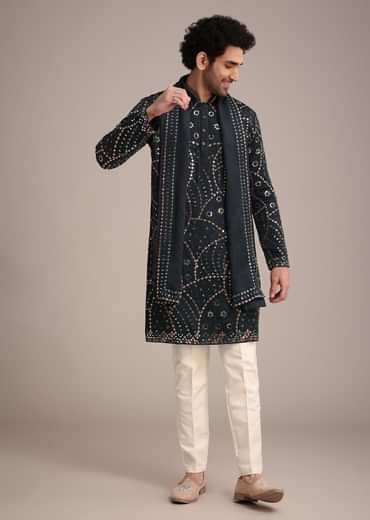 Navy Blue Mirror Work Kurta Dupatta Set