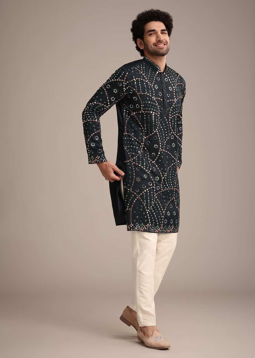 Navy Blue Mirror Work Kurta Dupatta Set