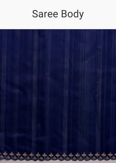 Navy Blue Organza Silk Saree With Floral Embroidery And Cutwork