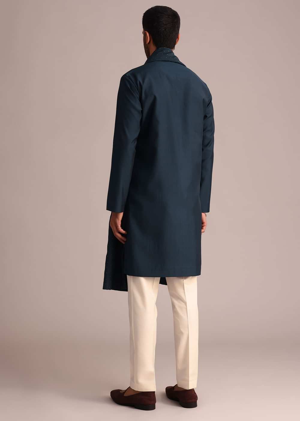 Navy Blue Silk Blend Kurta Set With Dupatta