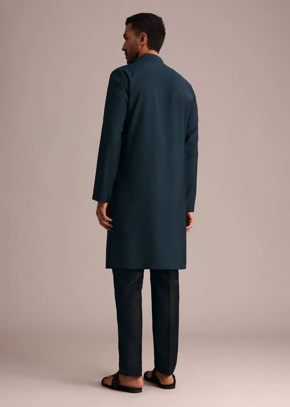 Navy Blue Silk Blend Resham Work Kurta Set